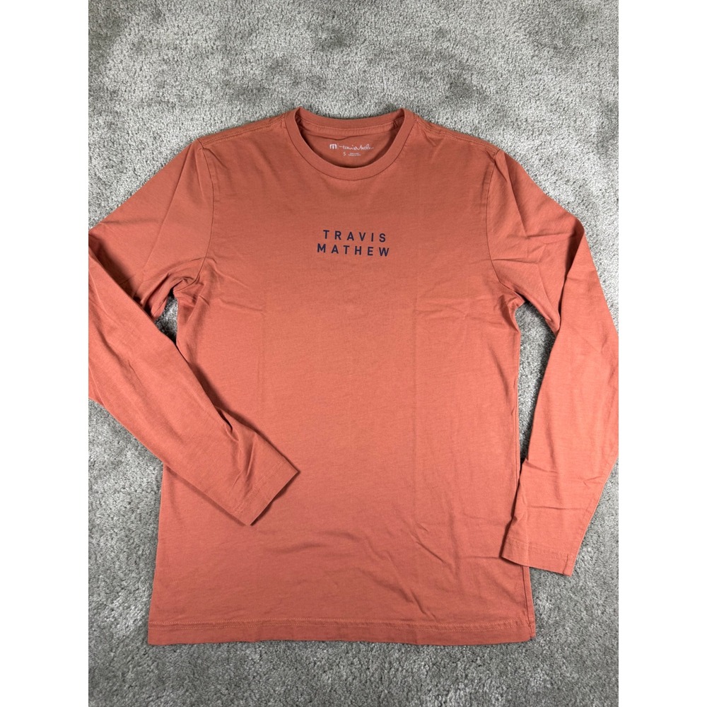 Travis Mathew Mens Small Terracotta Orange Long Sleeve Graphic Logo T-Shirt